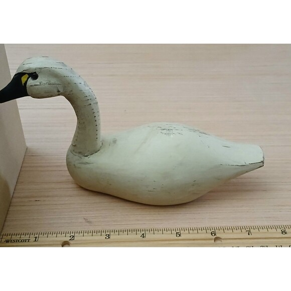 Hand Carved Wood Duck Figurine Sculpture Rustic Ivory Shelf Decoration 8x4.5 - Picture 10 of 11